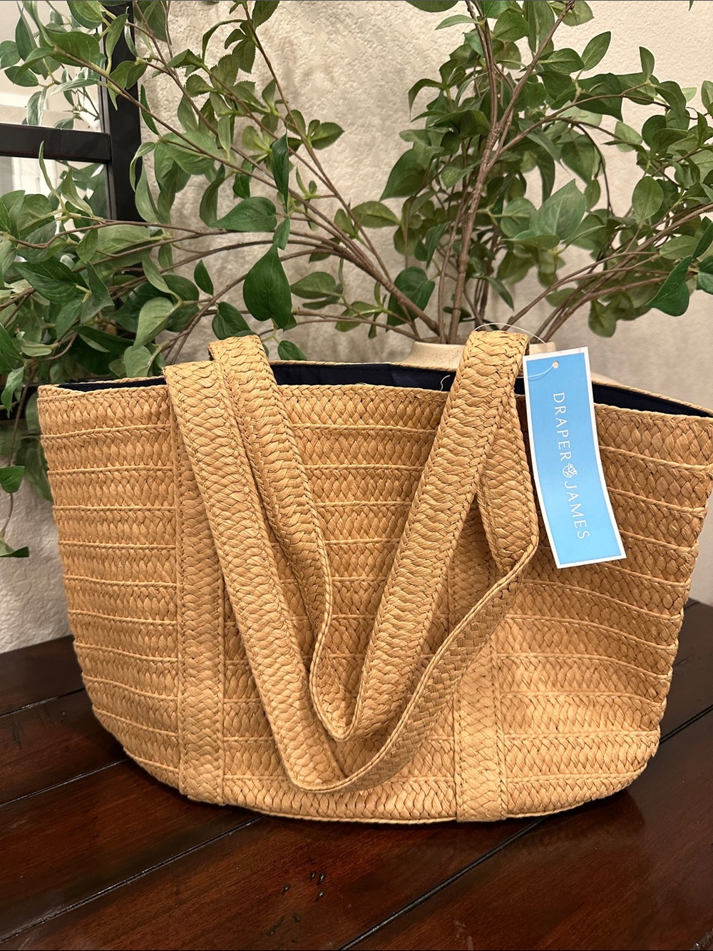 Draper James Natural Woven Straw Tote with Double Straps